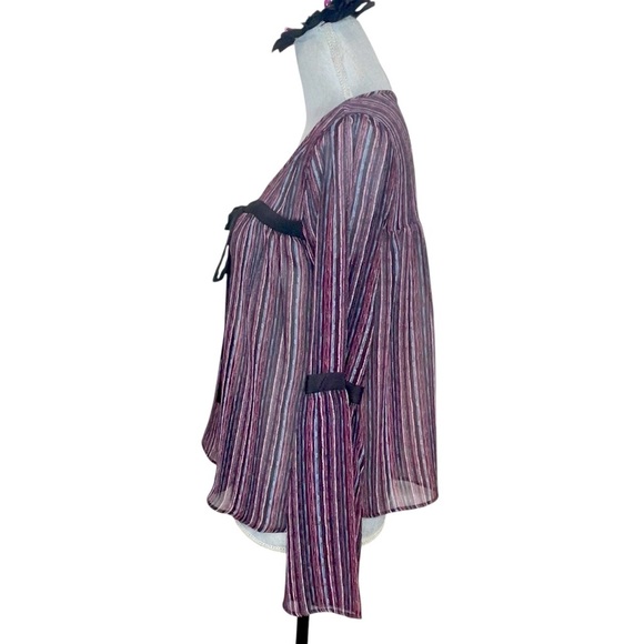 BCBGeneration Ruffle Front Pirate SHEER STRIPED BLOUSE BELL SLEEVES XXS - Picture 5 of 12